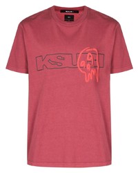 rotes bedrucktes T-Shirt mit einem Rundhalsausschnitt von Ksubi