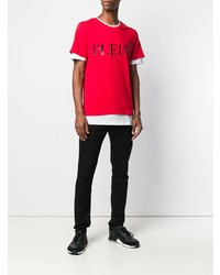 rotes bedrucktes T-Shirt mit einem Rundhalsausschnitt von Philipp Plein