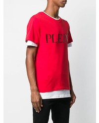 rotes bedrucktes T-Shirt mit einem Rundhalsausschnitt von Philipp Plein