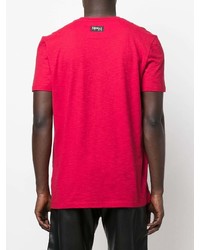 rotes bedrucktes T-Shirt mit einem Rundhalsausschnitt von Roberto Cavalli