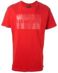 rotes bedrucktes T-Shirt mit einem Rundhalsausschnitt von Les (Art)ists