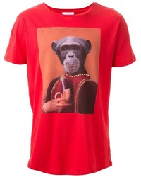 rotes bedrucktes T-Shirt mit einem Rundhalsausschnitt von Les Benjamins