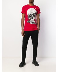 rotes bedrucktes T-Shirt mit einem Rundhalsausschnitt von Philipp Plein