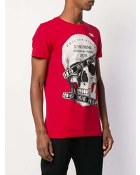 rotes bedrucktes T-Shirt mit einem Rundhalsausschnitt von Philipp Plein