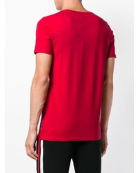 rotes bedrucktes T-Shirt mit einem Rundhalsausschnitt von Plein Sport