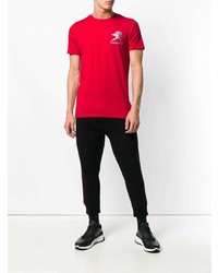 rotes bedrucktes T-Shirt mit einem Rundhalsausschnitt von Plein Sport