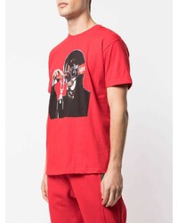 rotes bedrucktes T-Shirt mit einem Rundhalsausschnitt von Supreme