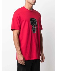 rotes bedrucktes T-Shirt mit einem Rundhalsausschnitt von Karl Lagerfeld