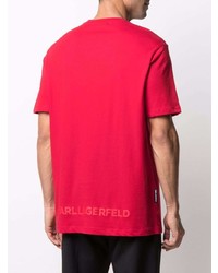 rotes bedrucktes T-Shirt mit einem Rundhalsausschnitt von Karl Lagerfeld