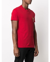 rotes bedrucktes T-Shirt mit einem Rundhalsausschnitt von VERSACE JEANS COUTURE