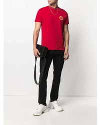 rotes bedrucktes T-Shirt mit einem Rundhalsausschnitt von VERSACE JEANS COUTURE