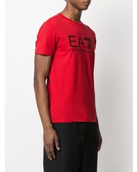 rotes bedrucktes T-Shirt mit einem Rundhalsausschnitt von Ea7 Emporio Armani