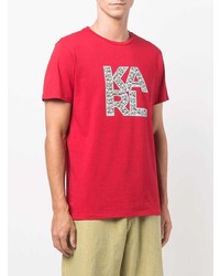 rotes bedrucktes T-Shirt mit einem Rundhalsausschnitt von Karl Lagerfeld