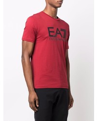 rotes bedrucktes T-Shirt mit einem Rundhalsausschnitt von Ea7 Emporio Armani