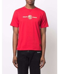 rotes bedrucktes T-Shirt mit einem Rundhalsausschnitt von Evisu