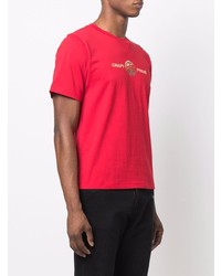 rotes bedrucktes T-Shirt mit einem Rundhalsausschnitt von Evisu