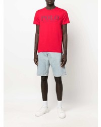 rotes bedrucktes T-Shirt mit einem Rundhalsausschnitt von Polo Ralph Lauren