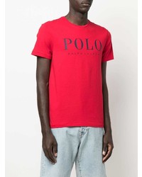 rotes bedrucktes T-Shirt mit einem Rundhalsausschnitt von Polo Ralph Lauren