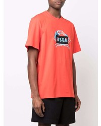 rotes bedrucktes T-Shirt mit einem Rundhalsausschnitt von MSGM