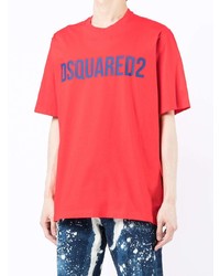 rotes bedrucktes T-Shirt mit einem Rundhalsausschnitt von DSQUARED2