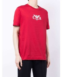 rotes bedrucktes T-Shirt mit einem Rundhalsausschnitt von Emporio Armani