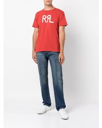 rotes bedrucktes T-Shirt mit einem Rundhalsausschnitt von Ralph Lauren RRL