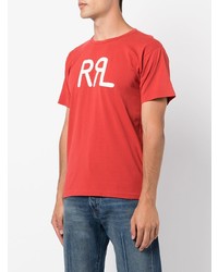 rotes bedrucktes T-Shirt mit einem Rundhalsausschnitt von Ralph Lauren RRL