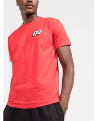 rotes bedrucktes T-Shirt mit einem Rundhalsausschnitt von DSQUARED2