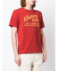 rotes bedrucktes T-Shirt mit einem Rundhalsausschnitt von A Bathing Ape