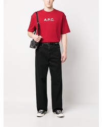 rotes bedrucktes T-Shirt mit einem Rundhalsausschnitt von A.P.C.