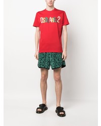 rotes bedrucktes T-Shirt mit einem Rundhalsausschnitt von DSQUARED2