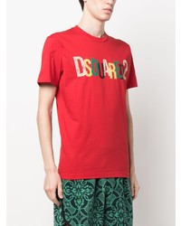 rotes bedrucktes T-Shirt mit einem Rundhalsausschnitt von DSQUARED2