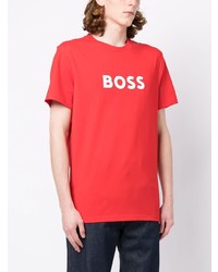 rotes bedrucktes T-Shirt mit einem Rundhalsausschnitt von BOSS