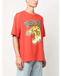 rotes bedrucktes T-Shirt mit einem Rundhalsausschnitt von Kenzo