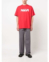 rotes bedrucktes T-Shirt mit einem Rundhalsausschnitt von MSGM