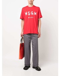 rotes bedrucktes T-Shirt mit einem Rundhalsausschnitt von MSGM