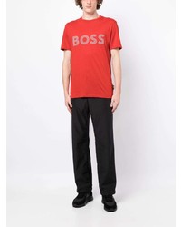 rotes bedrucktes T-Shirt mit einem Rundhalsausschnitt von BOSS