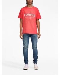 rotes bedrucktes T-Shirt mit einem Rundhalsausschnitt von purple brand