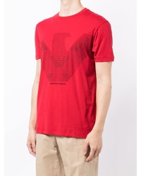 rotes bedrucktes T-Shirt mit einem Rundhalsausschnitt von Emporio Armani