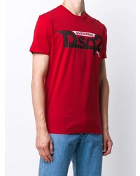 rotes bedrucktes T-Shirt mit einem Rundhalsausschnitt von DSQUARED2