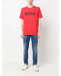 rotes bedrucktes T-Shirt mit einem Rundhalsausschnitt von BOSS