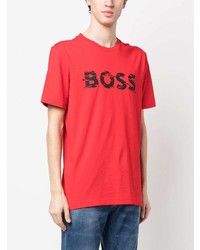 rotes bedrucktes T-Shirt mit einem Rundhalsausschnitt von BOSS