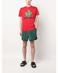 rotes bedrucktes T-Shirt mit einem Rundhalsausschnitt von DSQUARED2