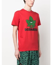 rotes bedrucktes T-Shirt mit einem Rundhalsausschnitt von DSQUARED2