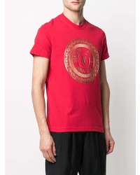 rotes bedrucktes T-Shirt mit einem Rundhalsausschnitt von VERSACE JEANS COUTURE