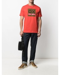 rotes bedrucktes T-Shirt mit einem Rundhalsausschnitt von PS Paul Smith