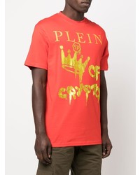 rotes bedrucktes T-Shirt mit einem Rundhalsausschnitt von Philipp Plein