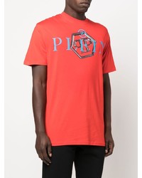 rotes bedrucktes T-Shirt mit einem Rundhalsausschnitt von Philipp Plein