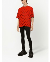 rotes bedrucktes T-Shirt mit einem Rundhalsausschnitt von Dolce & Gabbana