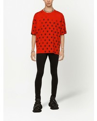 rotes bedrucktes T-Shirt mit einem Rundhalsausschnitt von Dolce & Gabbana